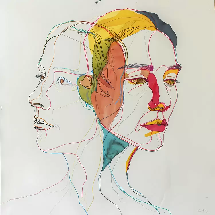 Drawing Colorful Human Face Portrait of a woman Abstract