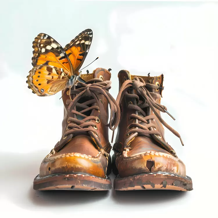 Leather boots Butterfly White background