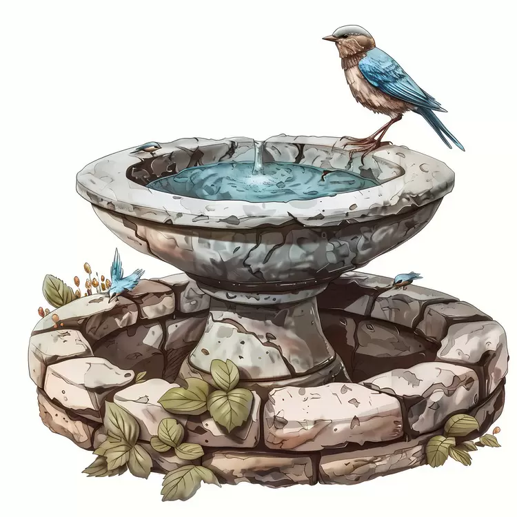 water Bird Bath stone small greenery