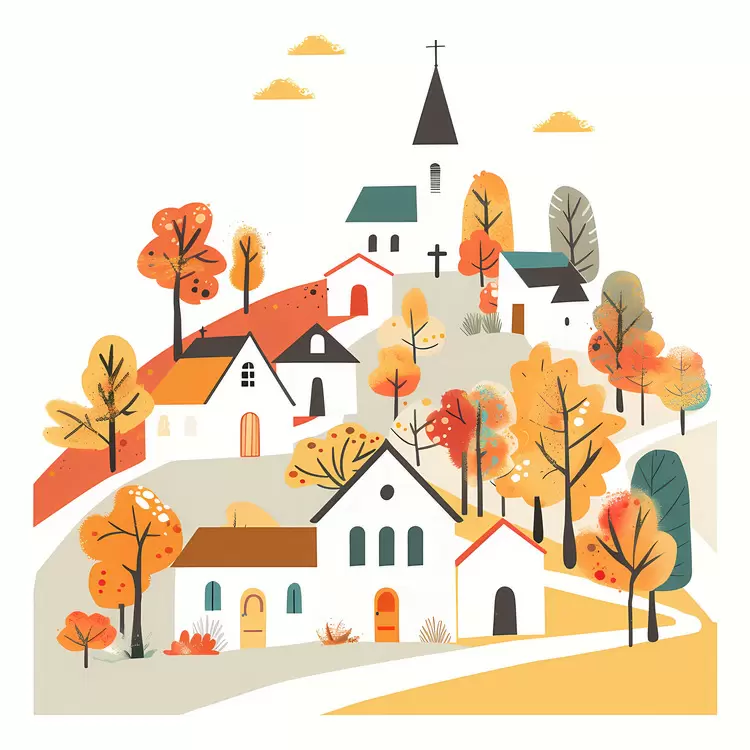 mountains fall foliage rural landscape trees houses