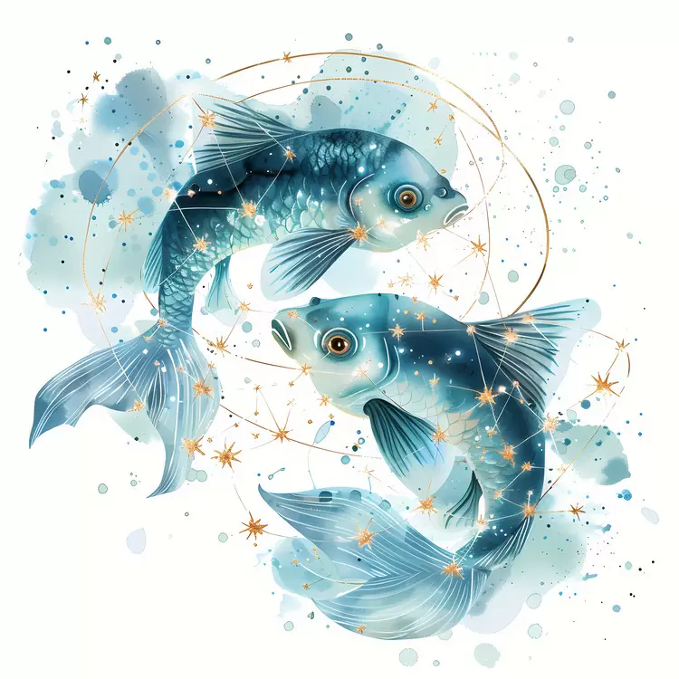 Aquarius Astrological symbol Blue and gold colors Underwater scene Starry background