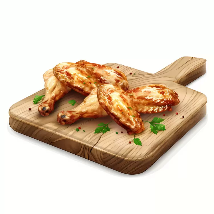 Grilled chicken wing wooden cutting board cooking restaurant menu