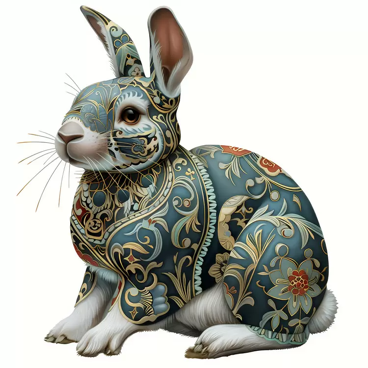 retro Victorian rabbit floral Chinese Zodiacs