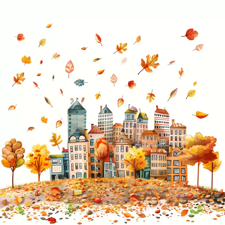 Fall foliage autumn Urban setting Cityscape Landscape art