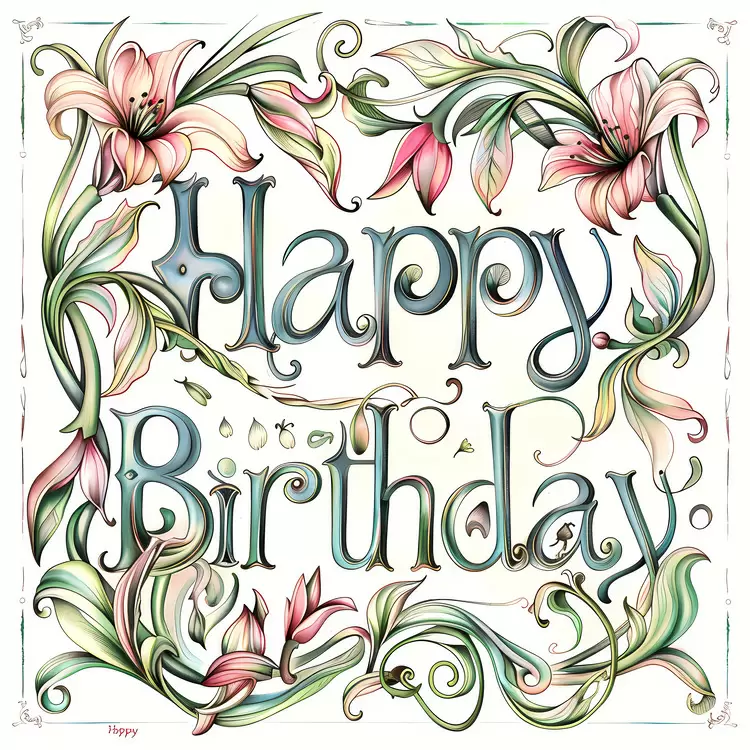 vintage art whimsical design flower birthday painting watercolor art