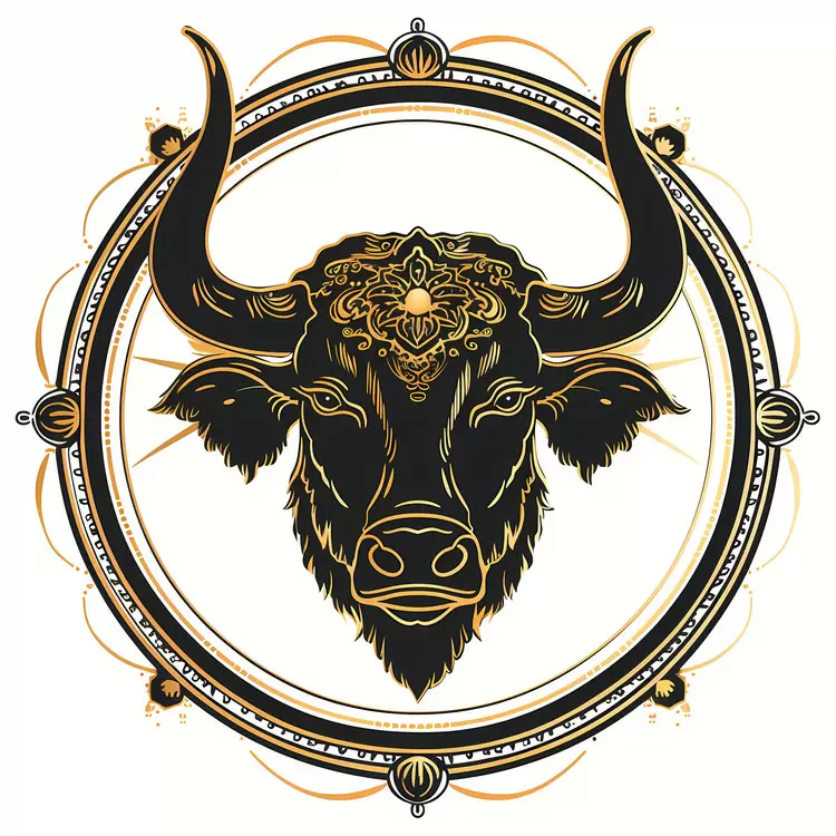 bison ornate frame black and white antler retro