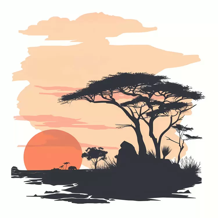 sunset trees silhouette grasses landscape