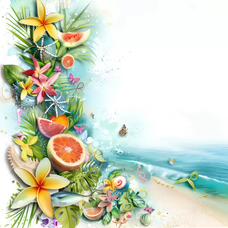 coconut shells exotic fruits beach scene Summer Begins turquoise water