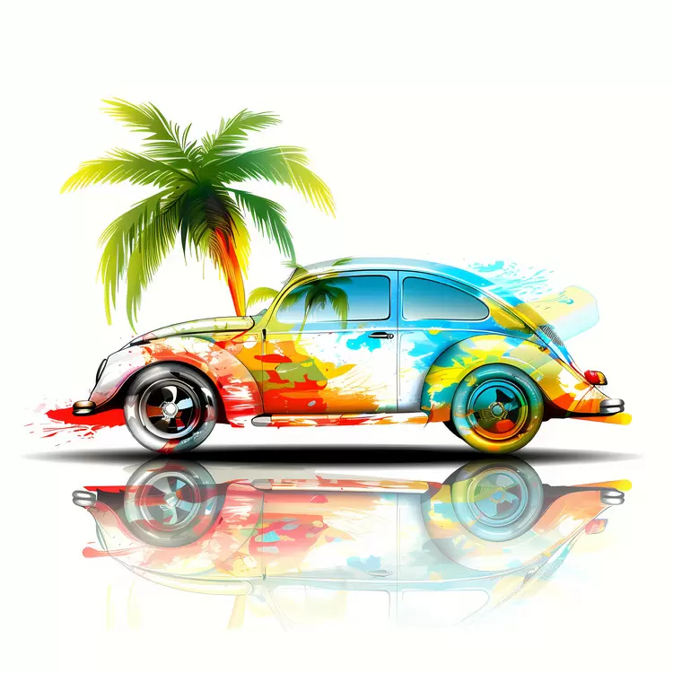 Palm Colorful Wavy Wash White Background