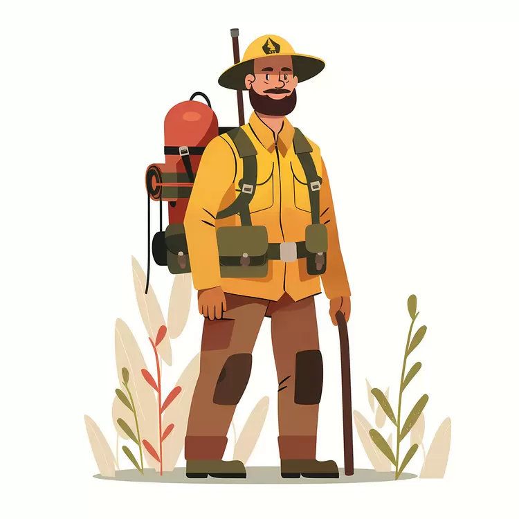 vector illustration Rough terrain hiking gear camping Firefighter