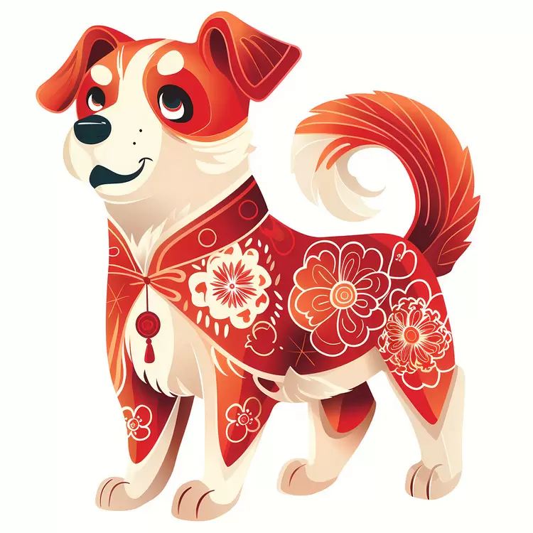 happy cute floral red dog chinese new year