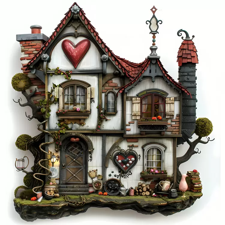 Vintage house with heart decorations