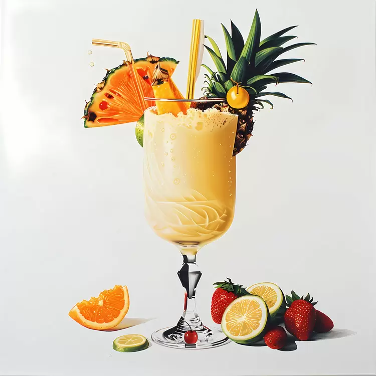 Still Life Pina Colada Glass Pineapple Painterly