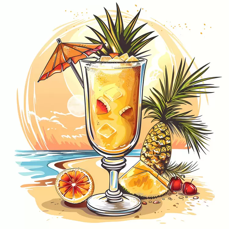 Beach Pina Colada Umbrella Glass Orange slice