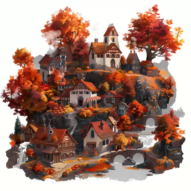 Fall foliage Autumn atmosphere Colorful leaves Small town Wooden houses