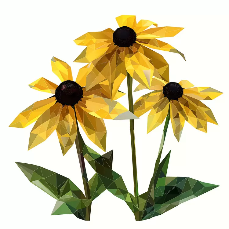 black eyed susan flowers bouquet yellow low poly