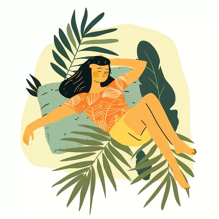 Cartoon nap Tropical background Woman summer