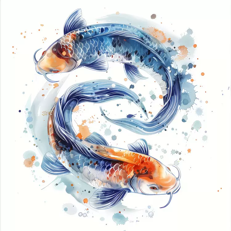 Watercolor Swirl Round White Fish