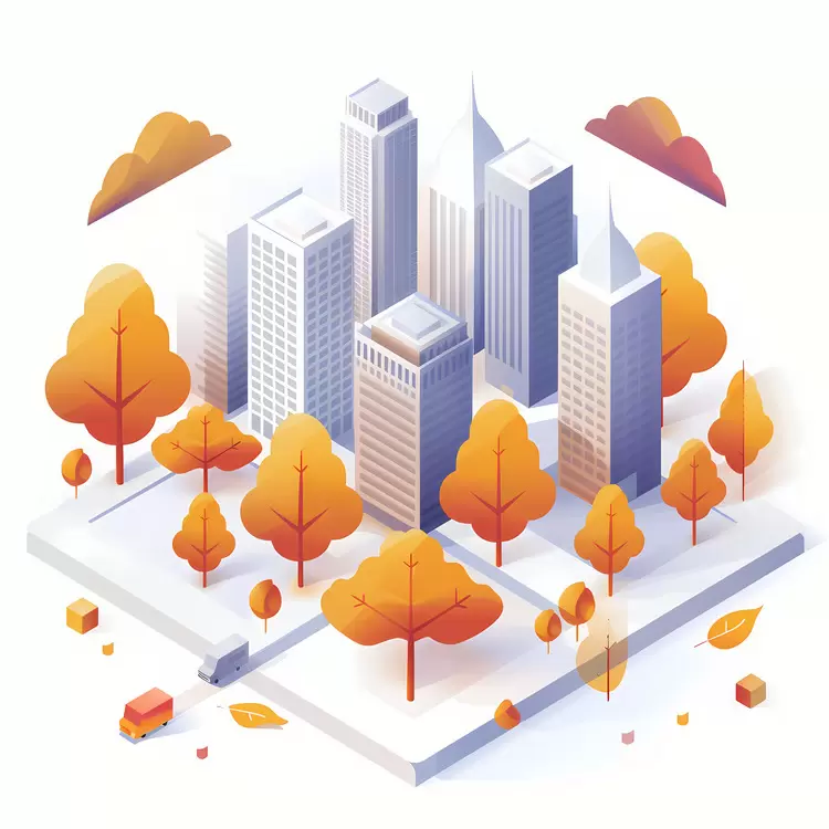 Urban Autumn Skyline Cityscape Skyscrapers