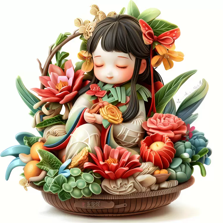 Flower Traditional Petals Asian Influence Basket
