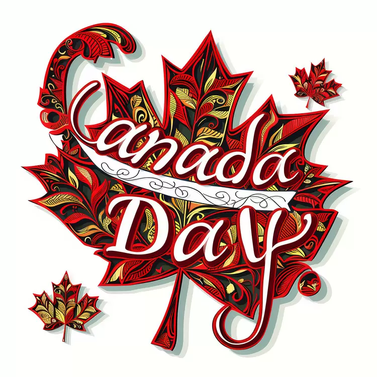 Autumn leaves Hand-drawn Canadian Day Red Flourishes
