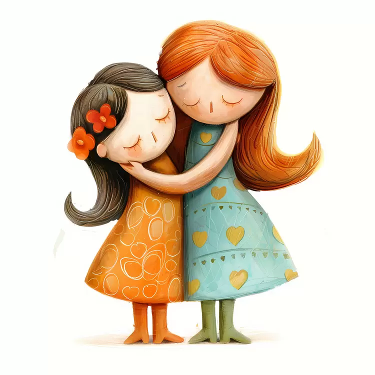 colorful family warm embrace sisters girl