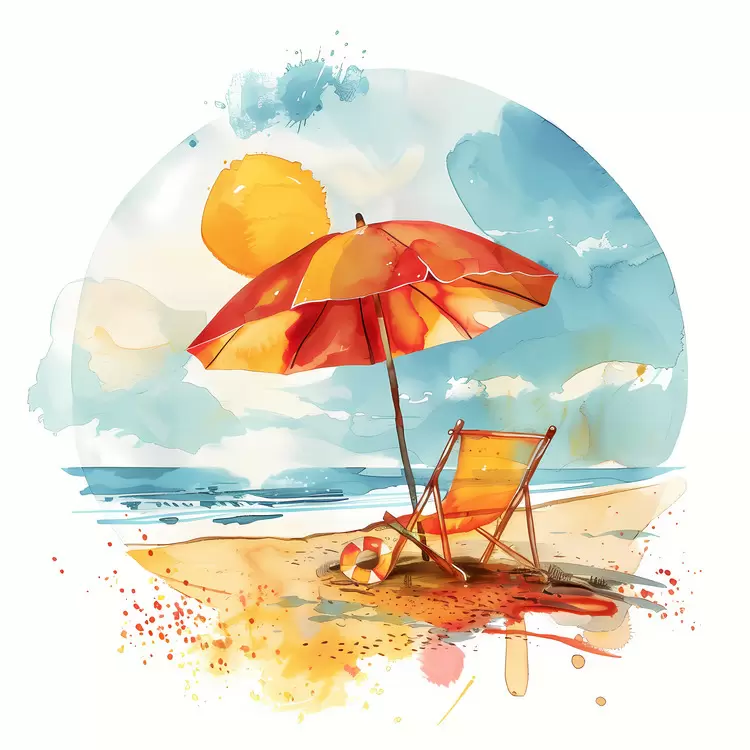 umbrella ocean sunshine watercolor relaxing