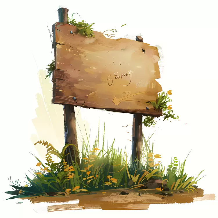 wood board unused sign green plants lush vegetation wilderness