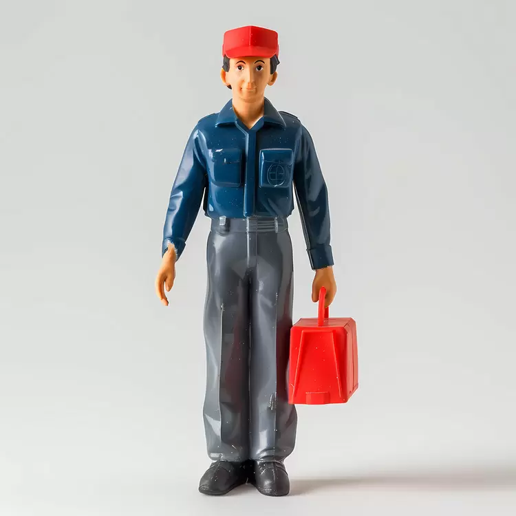 human handbag figurine red cap Postal Worker