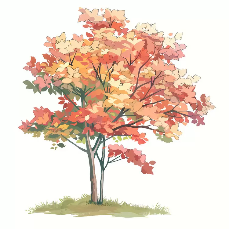 Colorful Autumn Tree Red Maple Grassy ground