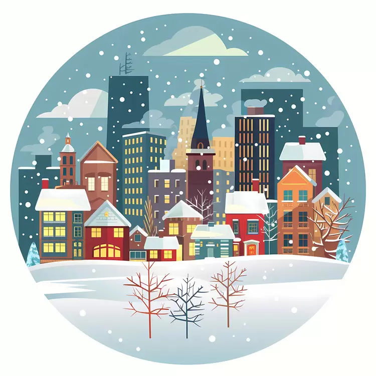 skyscrapers holiday season cityscape tall buildings snowy landscape