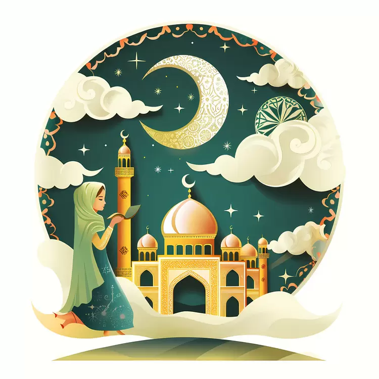 Riyadh mosque at sunset Eid al-Adha Night sky with moon Qatar mosque at sunset Islamic architecture