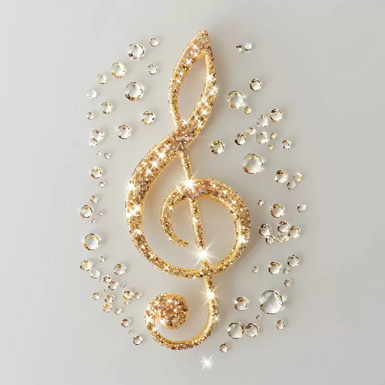 radiating music note gilded sparkling Answer the following questions
