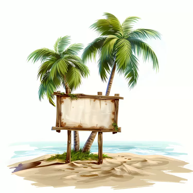 Palm trees Beach summer sign board Lagoon