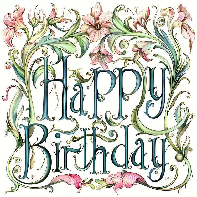 Happy birthday Watercolor Floral lettering Artistic Botanical