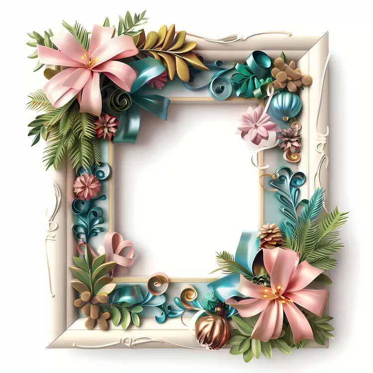 Ribbon bow White background Christmas frame Img Ornaments