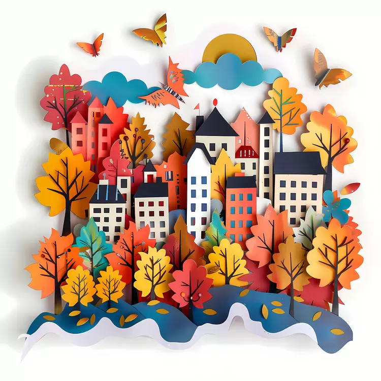 tree paper cutting colorful digital art 3d art