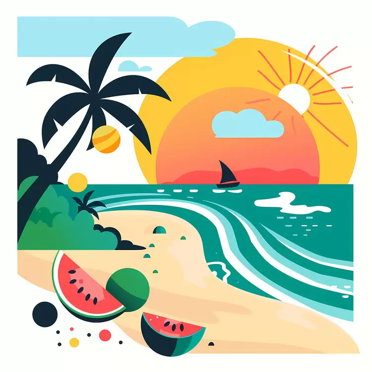 watermelon palm trees coconut Summer Begins watercolor