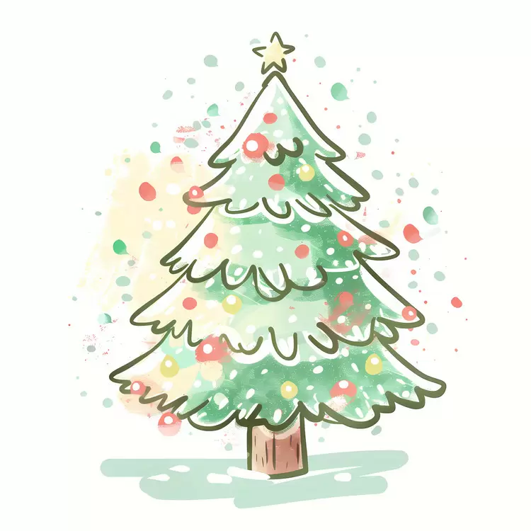 bright cheerful happy snowy Christmas tree
