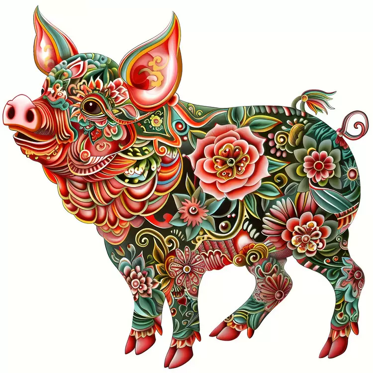 illustrated Pig animal Chinese Zodiacs whimsical