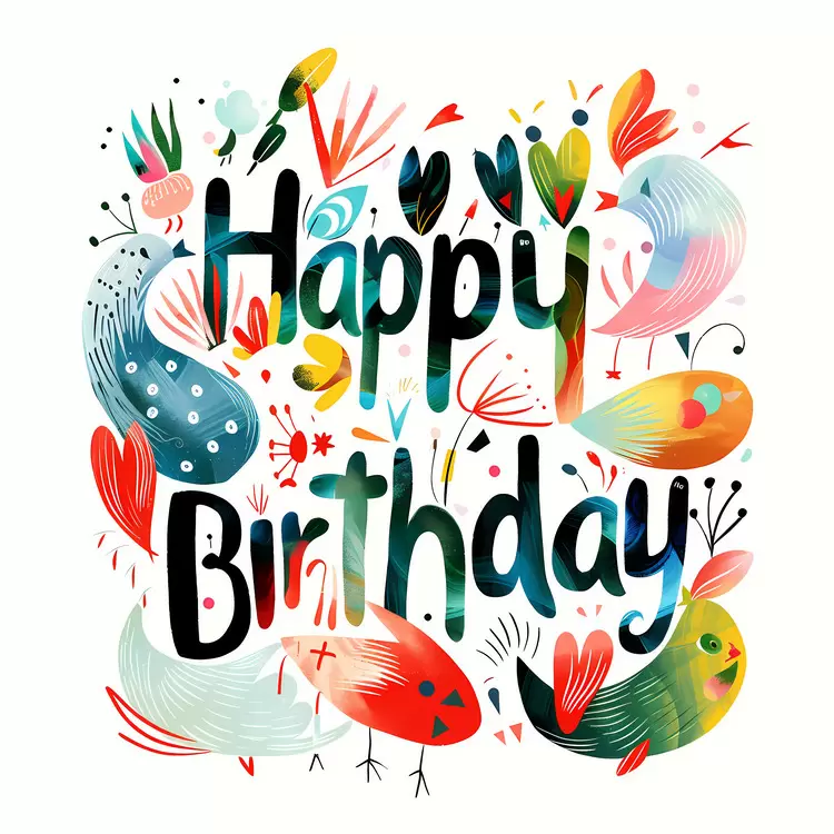 watercolor playful hand-drawn Happy Birthday 10