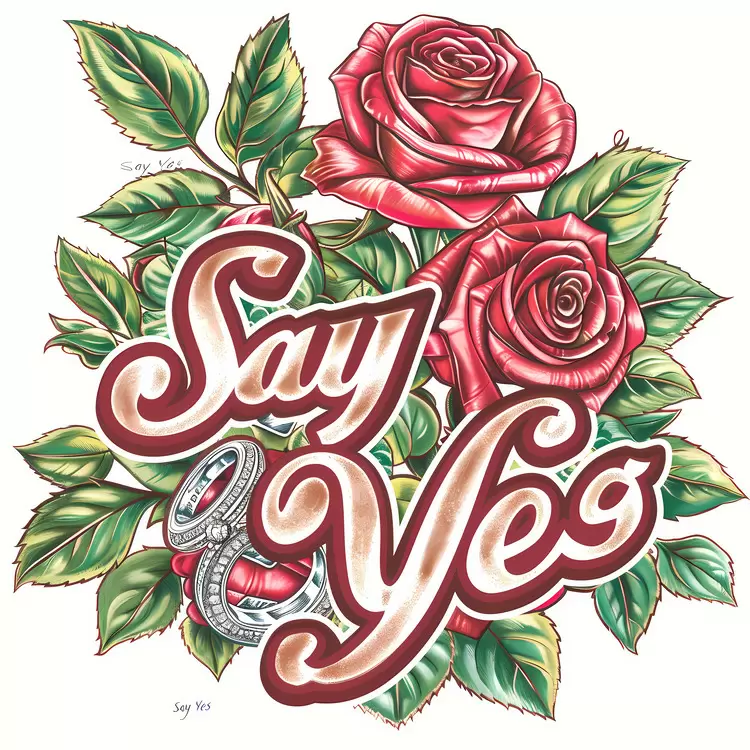 Say Yes bridal bouquet happy couple rose in hand proposal