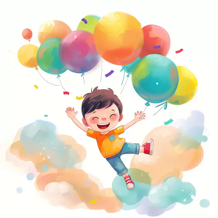 Happiness Happy child Laughing boy Colorful balloons Smiling child