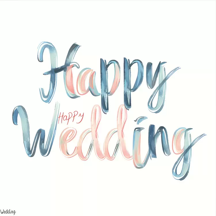 Happy Wedding groom bride hand lettering flourish
