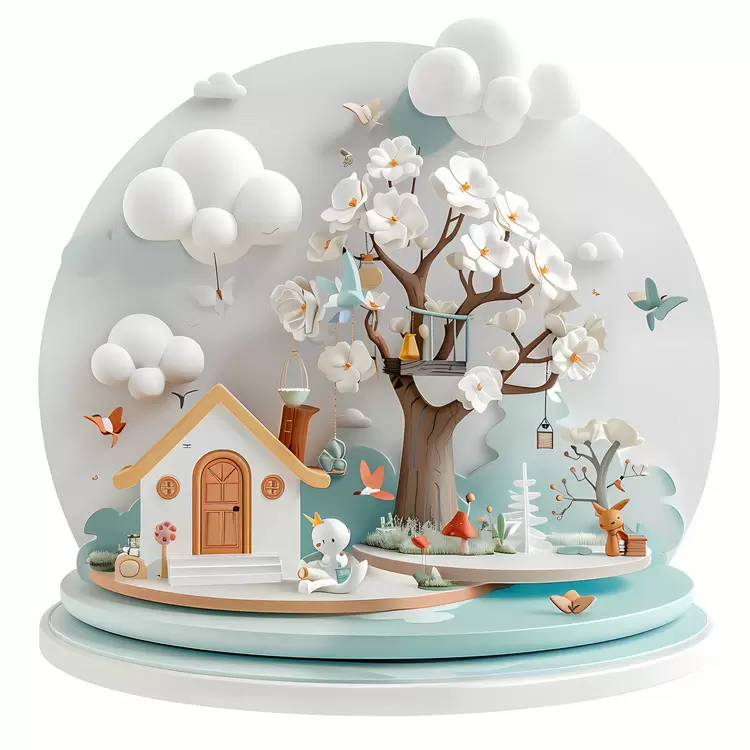 house flowers sky tree birds