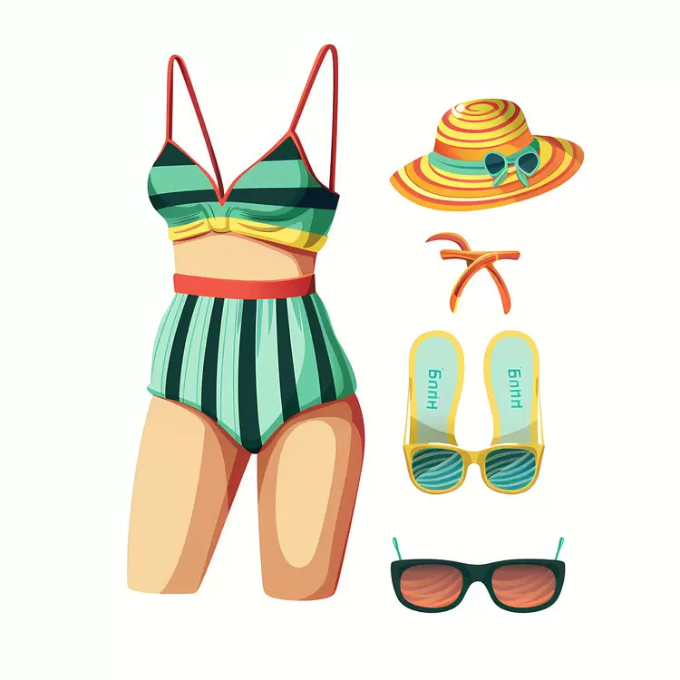Sunglasses and hat Swimsuit Beachwear Retro fashion