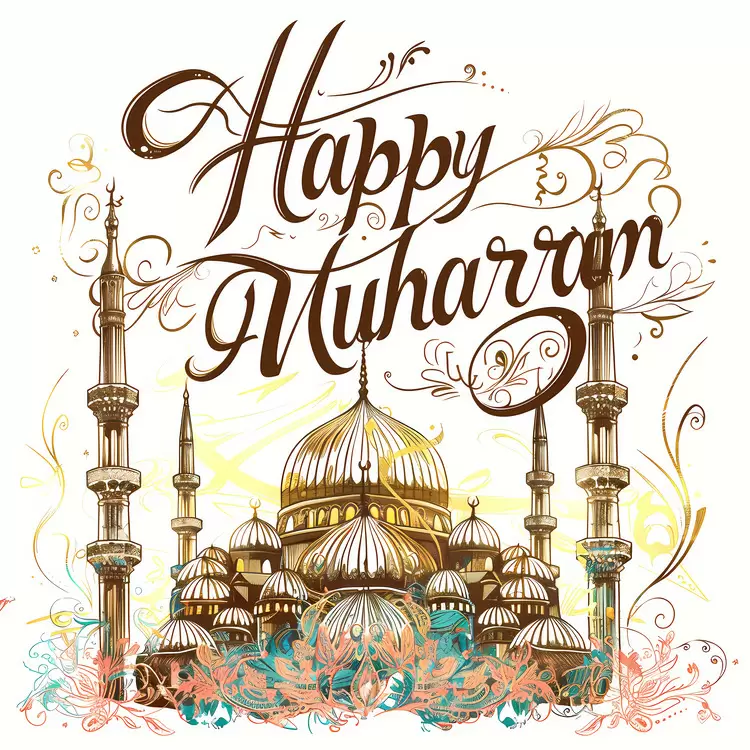 floral design decorative calligraphy Happy Muharram Islamic architecture Arabic calligraphy