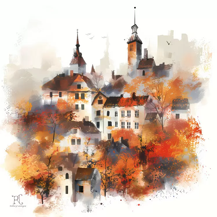 hills cityscape trees church