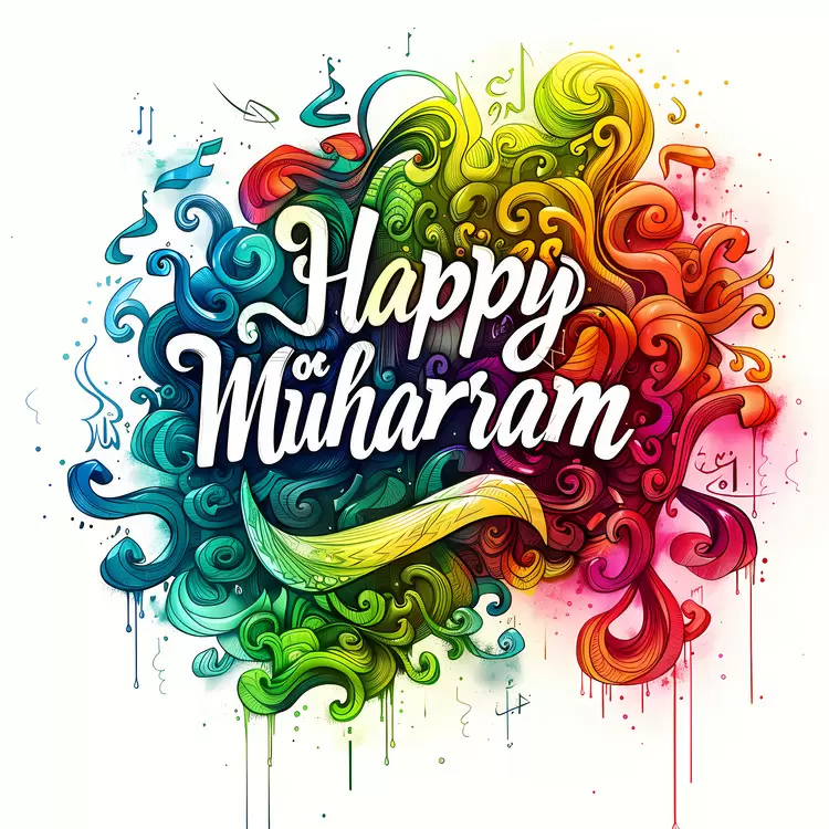flowing Happy Muharram splashy messy whimsical