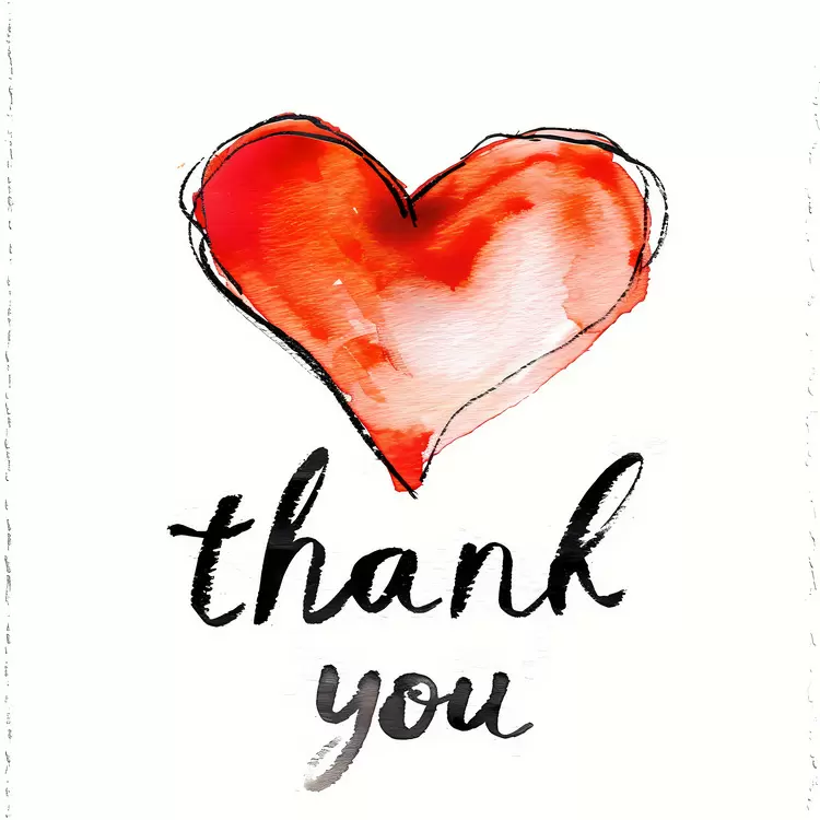 Appreciation Thank you Gratitude Red heart Watercolor